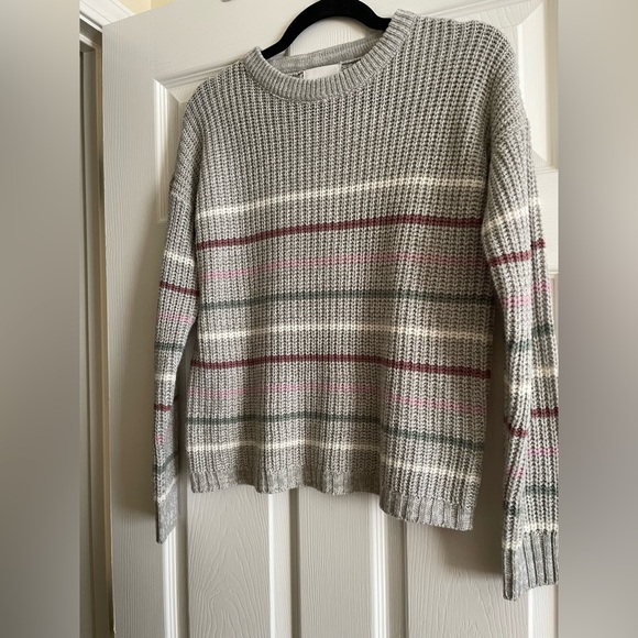 Pink Rose Gray w/Multi Color Stripe Sweater - Size Medium (Juniors) - Picture 1 of 4
